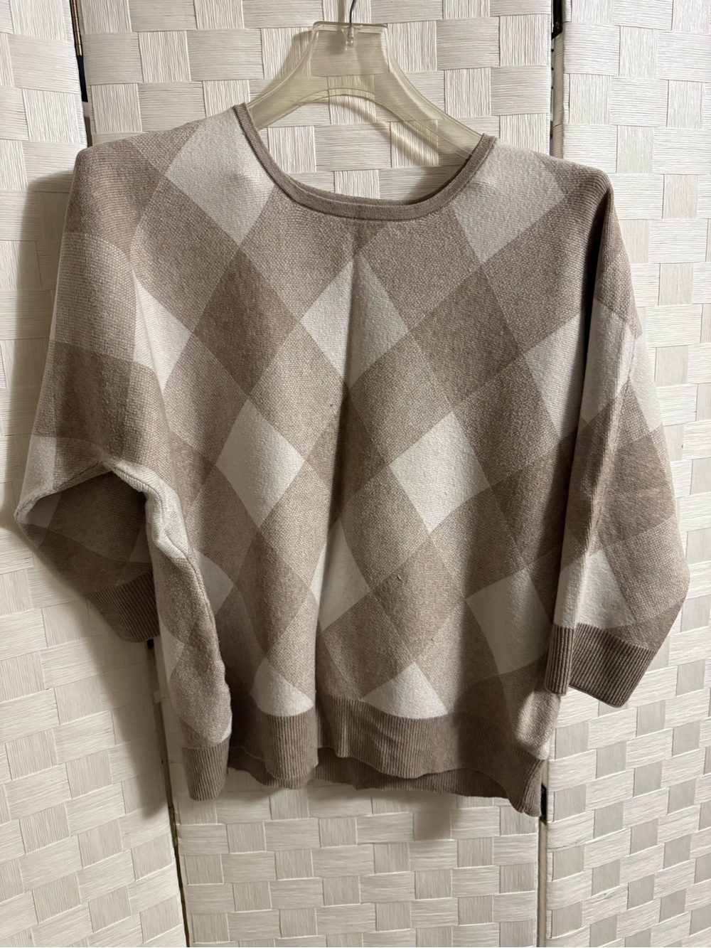 Scarlett Taupe and Cream Diamond Argyle Crewneck Sweater